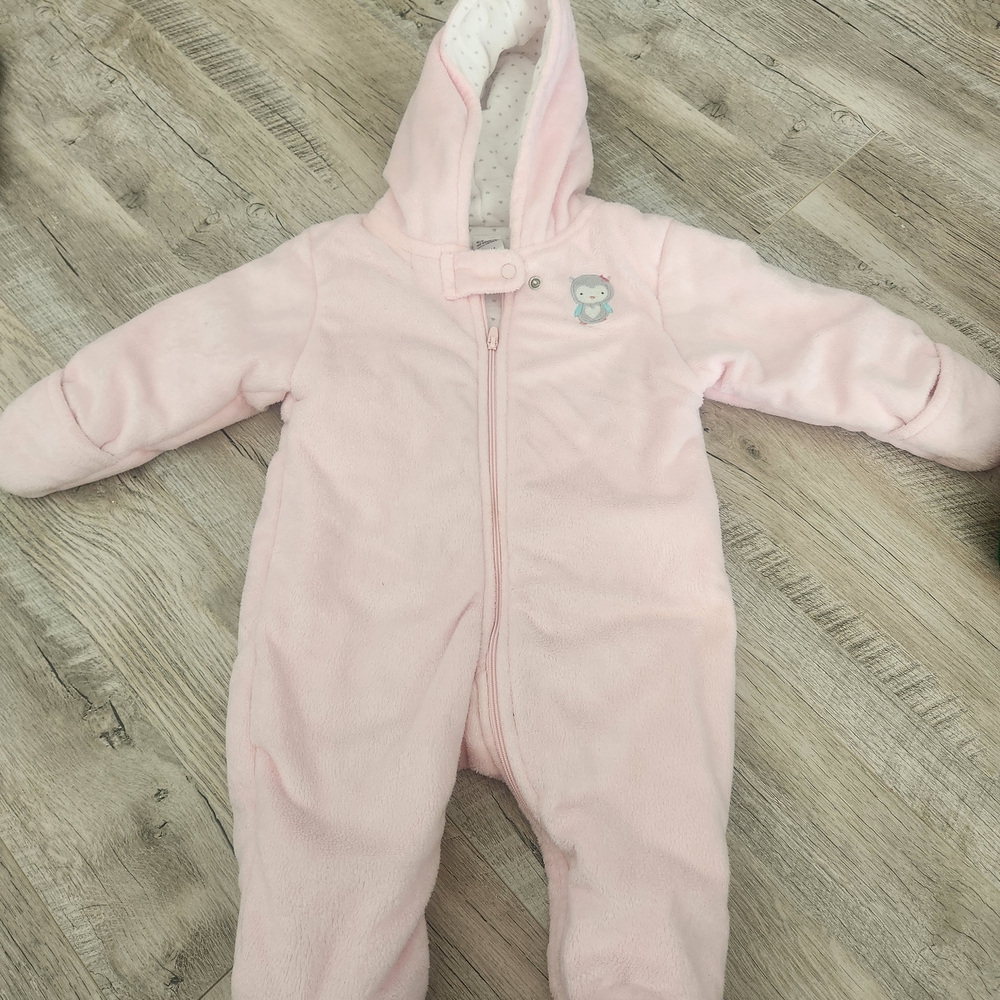 Pink Hooded Kids One Piece Double Lined 3-6month
